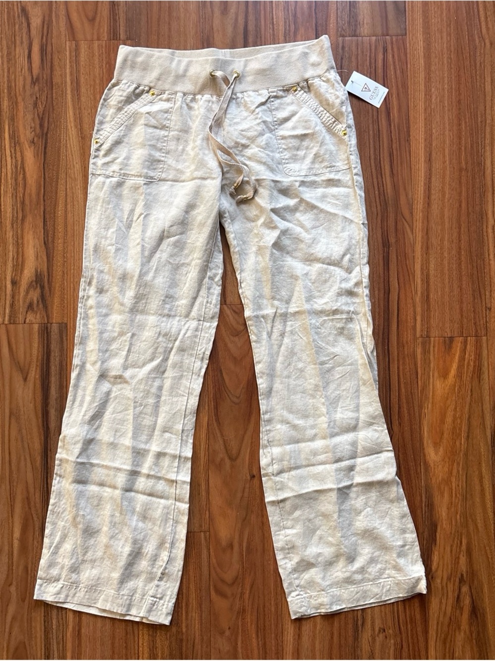 NWT Guess Lightweight Cream Linen Drawstring Pants Size L